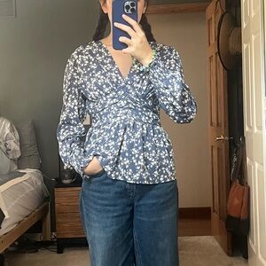 SHEIN Navy Floral Blouse